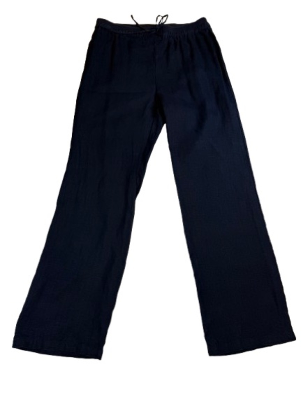 Ellen Tracy Navy Blue 100% Linen Straight Leg Trouser Pants Sz. Small Drawstring